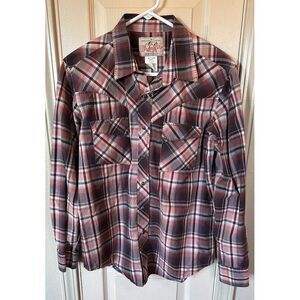 Wrangler Mens Med Red Plaid Pearl Snap Long Sleeve Western Shirt